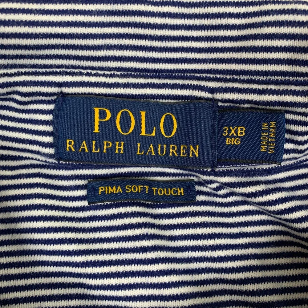 Polo Ralph Lauren Polo Shirt Mens 3XB Blue Striped Pima Soft Touch Short Sleeve